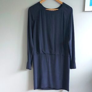See By Chloe Black Silk Rouched Waist Long Sleeve Dress